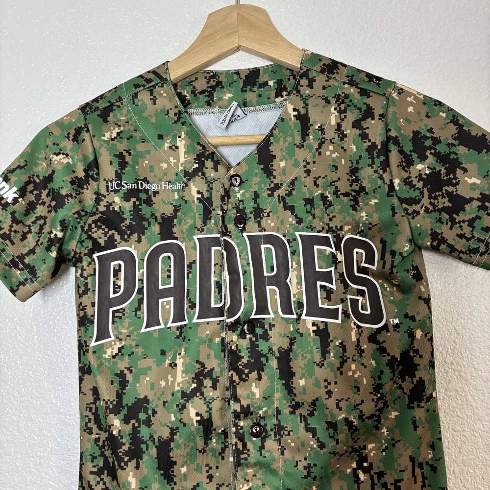 San Diego Padres Jersey Youth Small Green Camo MLB Baseball Ramasamy 4 BDA Boys - Picture 5 of 13